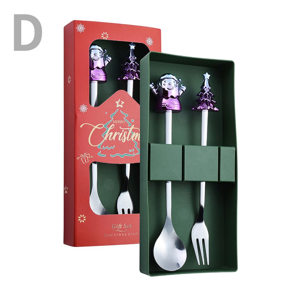 Cartoon Santa Claus Christmas Tree Coffee Dessert Spoon & Fork Gift Set