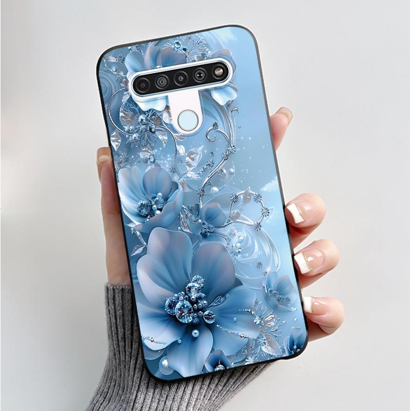 For LG Q61 LM-Q630N Slim Black Soft Silicone Case Luxury Fashion Flower Butterfly Painted Cover for LG K61 Q61 Q 61 Phone Casing