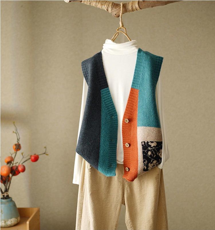 Retro Knitted Vest Cardigan Autumn Winter Loose Small Sweater Tank Women Outwear Sweater