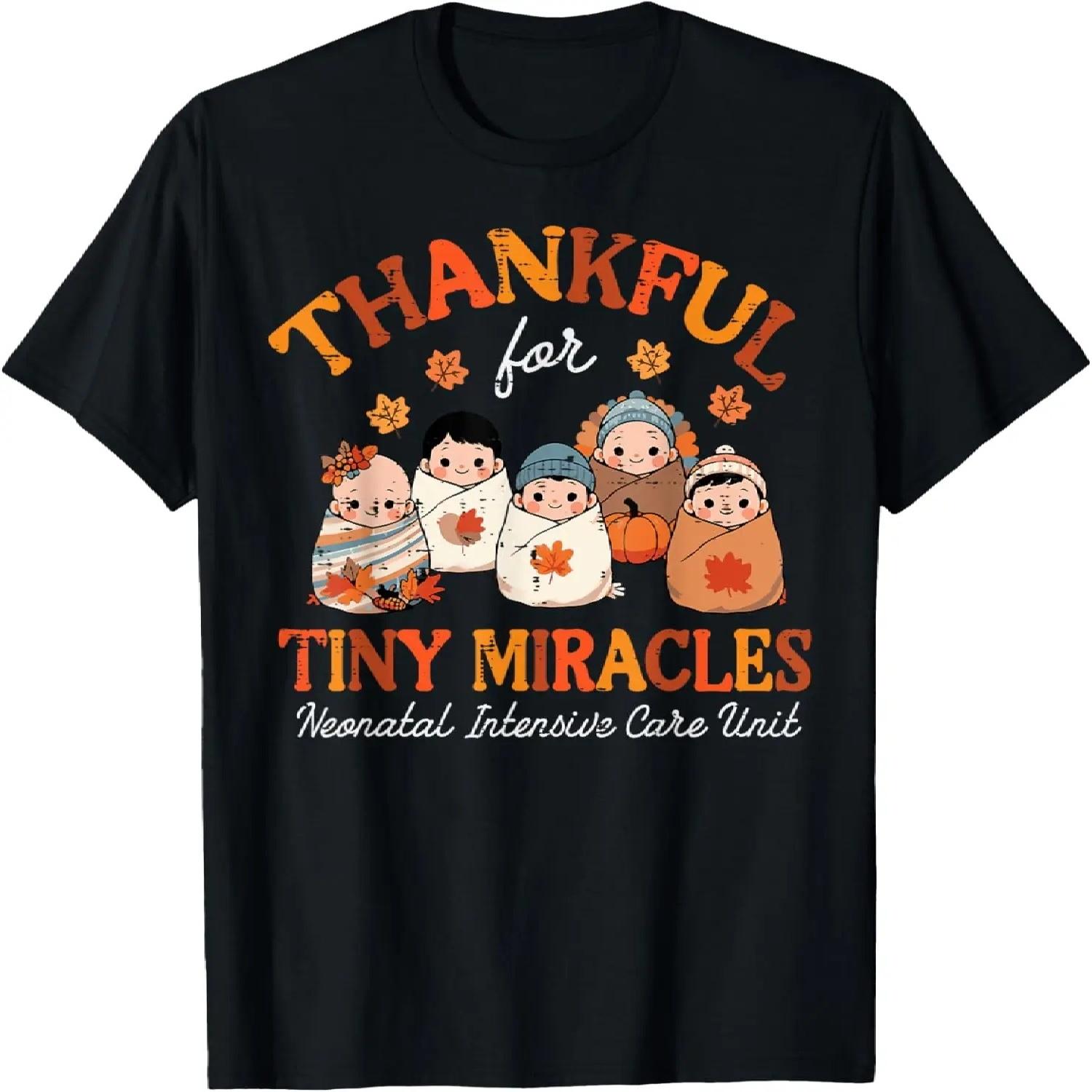 Thanksgiving Nicu Nurse Thankful Tiny Miracles Scrub Top Men T-Shirt S