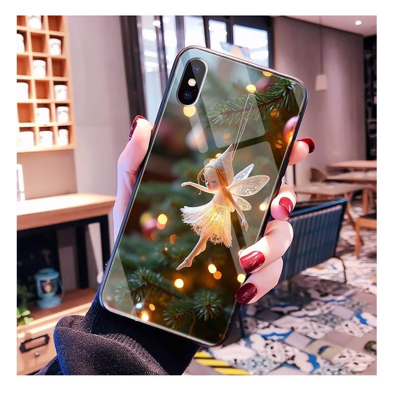 Glass Phone Case For iPhone 17 Pro Max Air 17 16 15 14 13 Pro Max 15 16 Pro 15Plus Christmas Tree Light