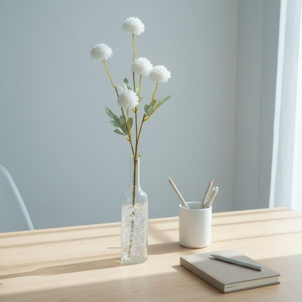 5-Head Chrysanthemum Spray Lively Hues Fake Chrysanthemum Sphere Artificial Puffball Stalk Reusable Faux Sphere Flower Stalk