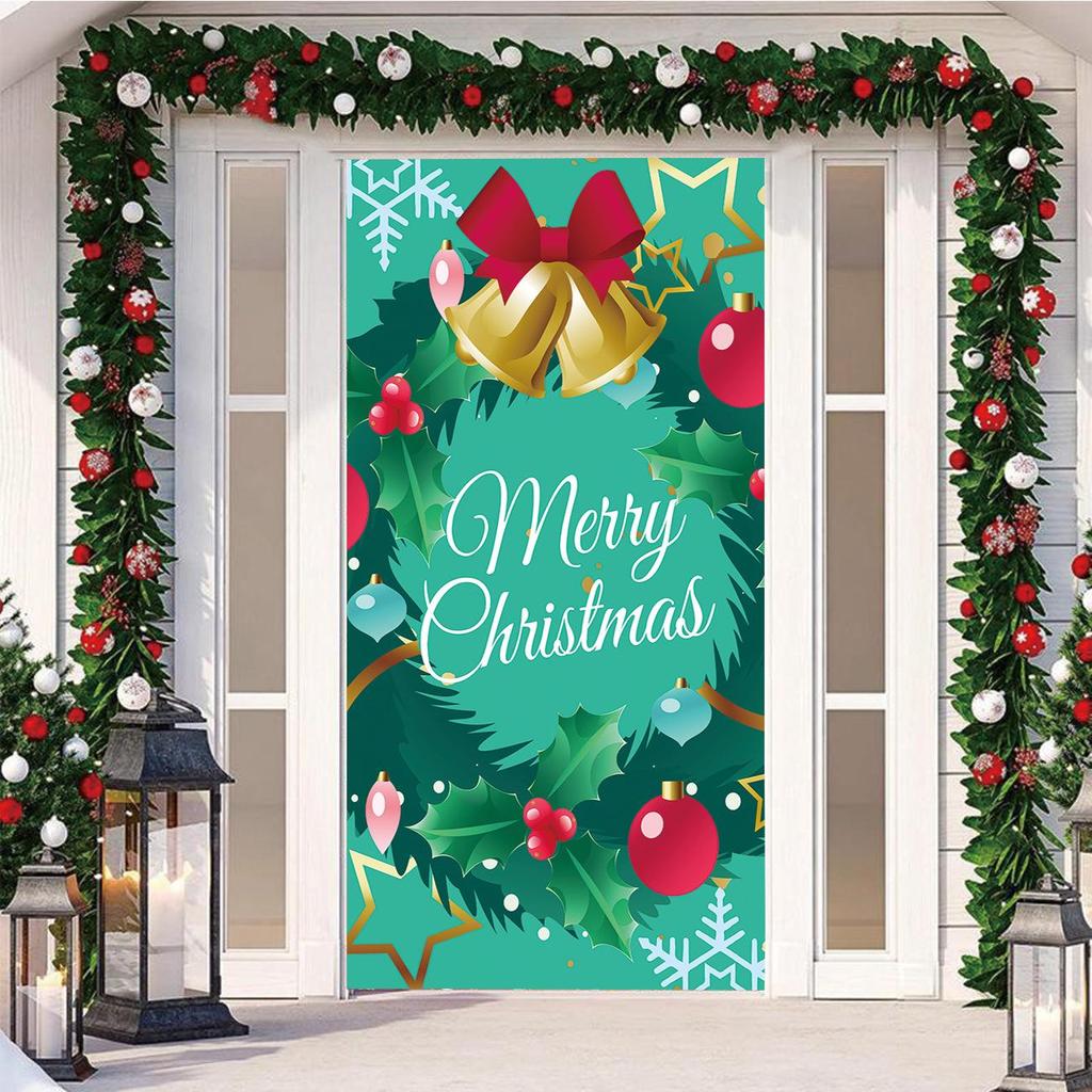 Four-Sided Stretch Christmas Door Cover - Easy Install with Festive Pattern
