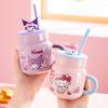 Sanrio 450ml Ceramic Mug Cartoon Hello Kitty Kuromi Straw Cup with 3D Lid Anime Theme Water Cups Home Breakfast Coffee Milk Cup