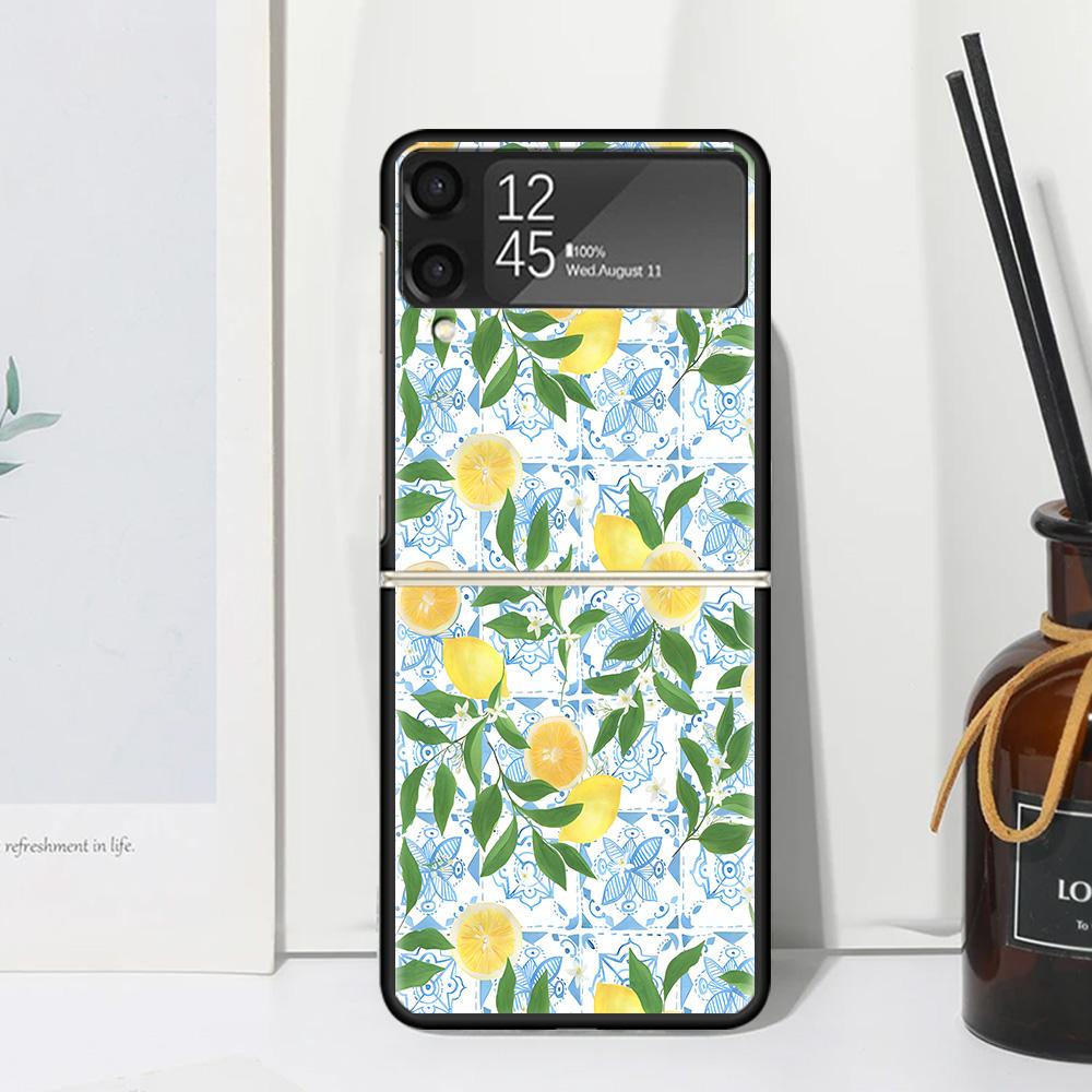 Summer Fruits Lemon Phone Case Cover for Samsung Galaxy Z Flip 7 6 5 4 3 5G Flip3 Flip4 Flip5 ZFlip6 ZFlip7 Black Fundas Clear G