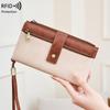 Dames RFID Anti-magnetische Lange Portemonnee: Retro Drievoudige Clutch met Meerdere Kaarthouders