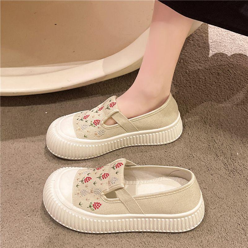 Casual Ladies Footwear Spring Autumn 2025 New Light Daily Routine Designer Comfortable Embroidery Slip On Women's Canvas Shoes