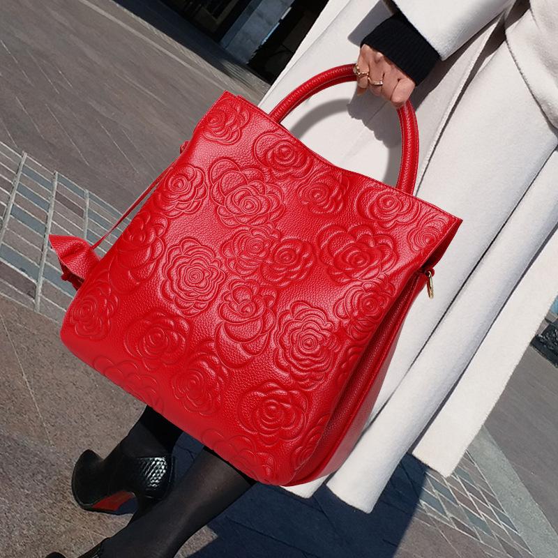 

Ladies Fashion Camellia Flower Handbag Large Capacity Retro Business Shoulder Bag червоний