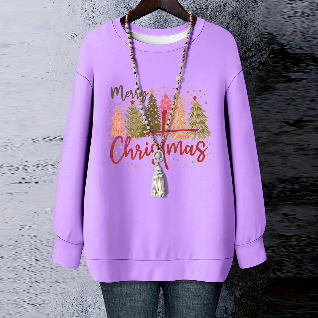 Ladies' Christmas Printed Round Neck Long Sleeved T-shirt Sweatshirt Top