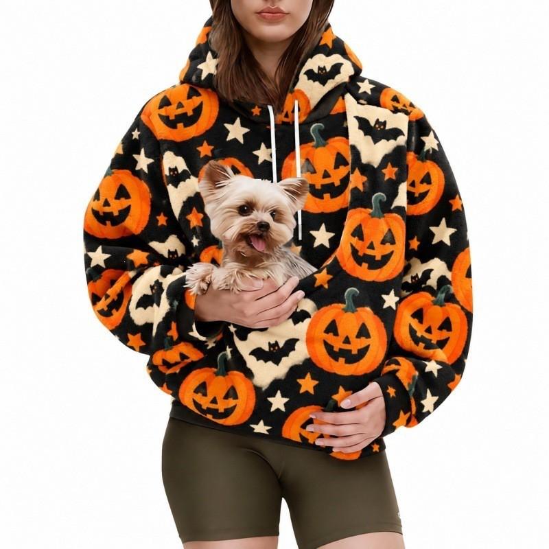 2026 Womens Halloween Print Oversized Hoodie Fall Winter Loose Fit Sweatshirt