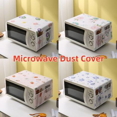 Peva Dustproof Microwave Oven Covers Printed Dust Oil Proofing Covers with Double Pockets Storage Bag Kitchen Accessories