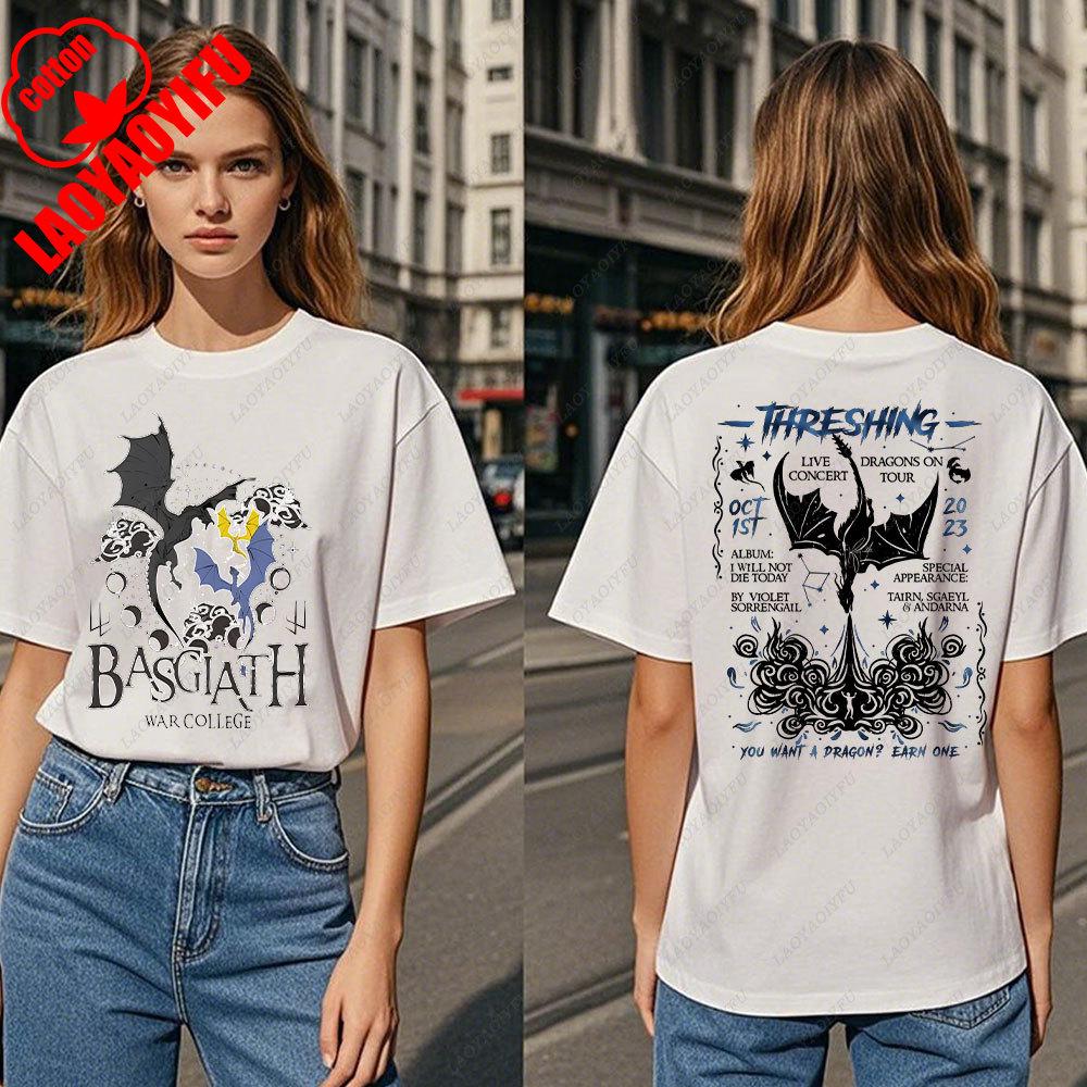 Fourth Wing DoubleSided TShirt Basgiath War College TShirt Women Tshirts High Quality Cotton Short Sleeve Graphic Vintage Tee