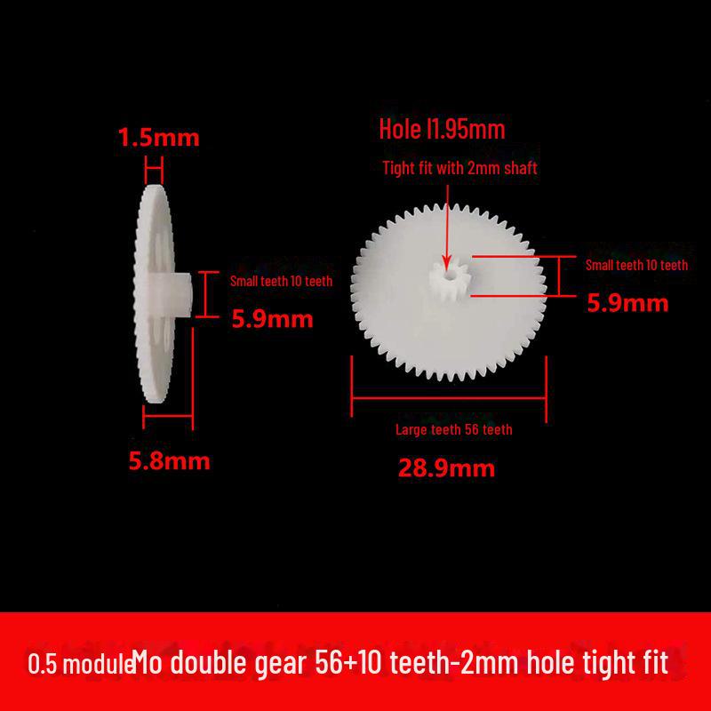 Dwuwarstwowa plastikowa przekładnia zębata o module 0,5, 40-56 zębów, konstrukcja z podwójną redukcją