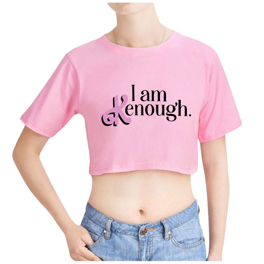 Hot Fashion Women's Sexy Barbie I Am Kenough Letter Print Short Sleeve Crop Top Funny Tee Shirts Hipster O-neck Cool Tops