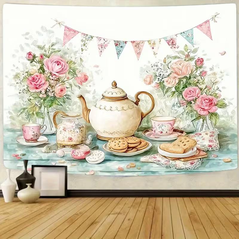 2D Vintage Teapot & Cookies Backdrop, Garden Party & Afternoon Tea Decoration