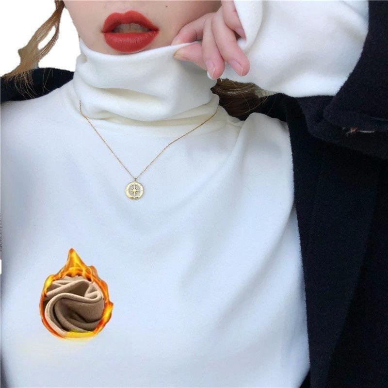 Damski dwustronny niemiecki polar z wysokim kołnierzem, dopasowany top bazowy, ciepła, gruba koszulka z długim rękawem na jesień i zimę