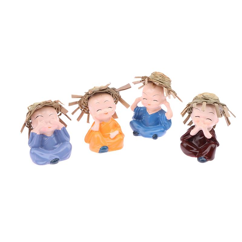 4Pcs Cute Straw Hat Monks Buddha Statues Creative Buddha Dolls Table Car Decoration Resin Crafts Gift Little Monk Sculptures