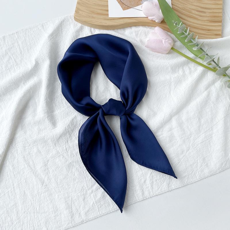 Dopamine Color Silk Scarf: Women's Solid Small Square Neckerchief & Headband