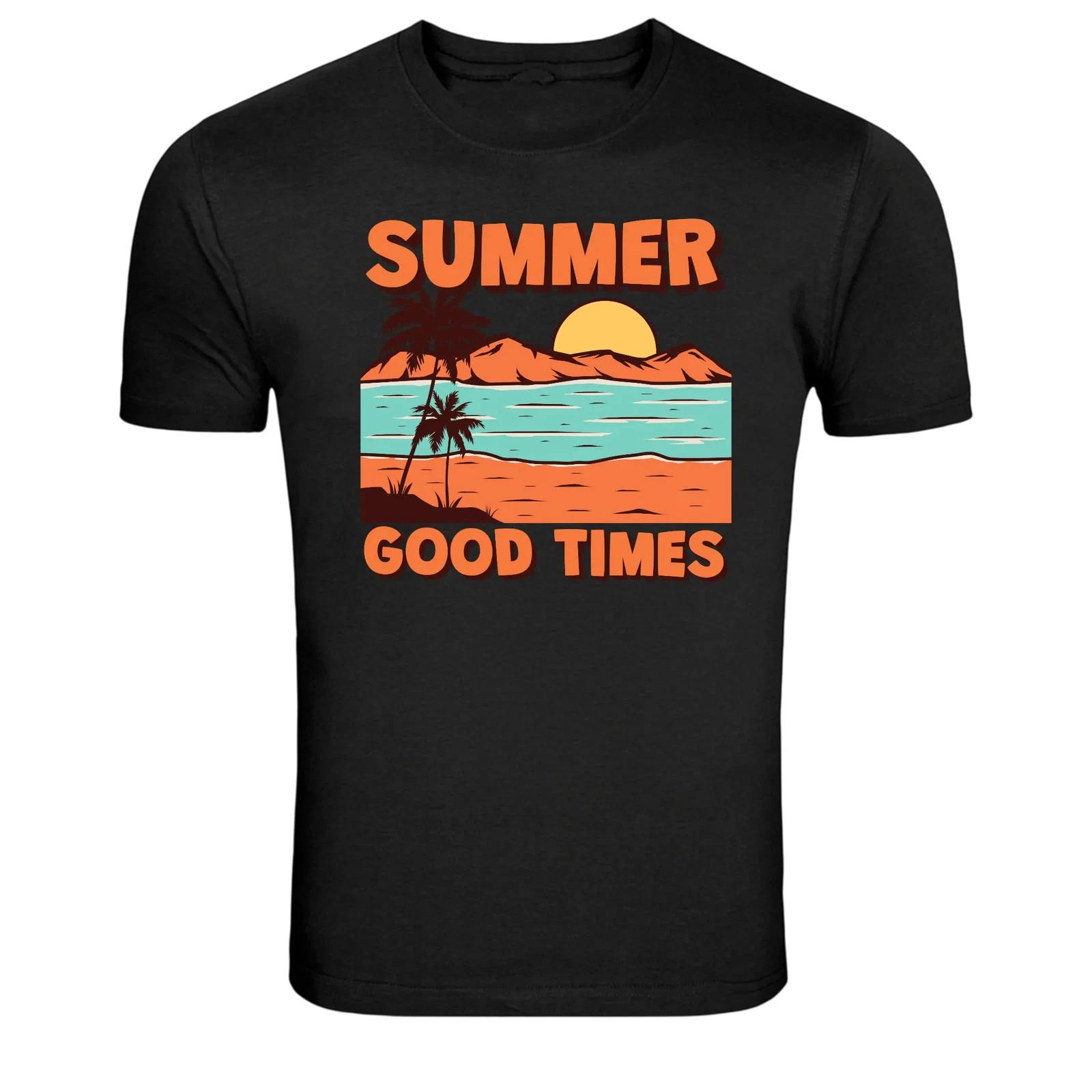 Summer Good Times Beach Sunset Palm Trees Graphic T Shirt L