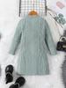 Girls' baby long-sleeved round-neck green striped casual fashion cute dress