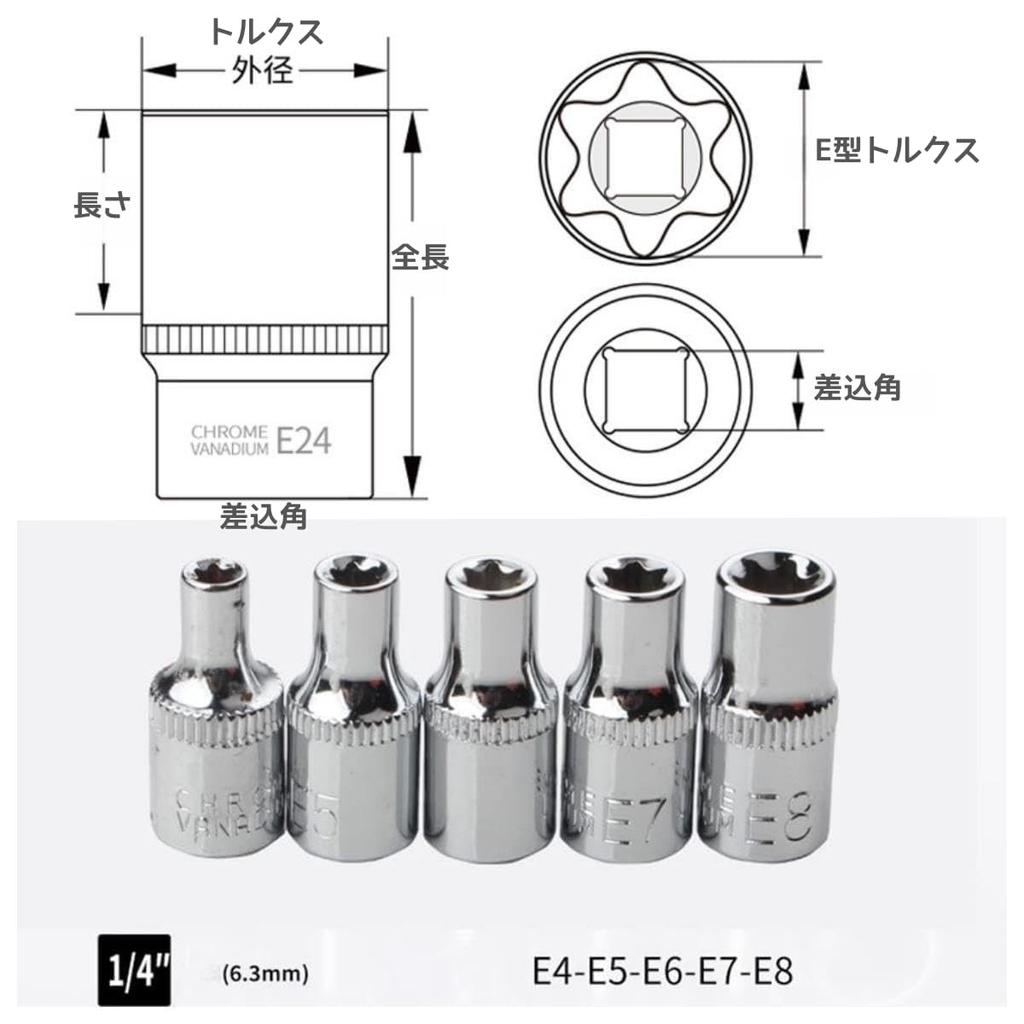 HYCDIYTS Torx Socket Socket Screw with Storage Box 14-piece E-type Set, Star-shaped, Flower-shaped, Wrench, Remover, E-type Socket, (black)