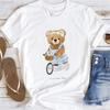 Cute Little Bear Print TShirt Summer Trend White Short Sleeve Neck Casual Sports Aesthetic Clothes Womens Graphic T Shirts