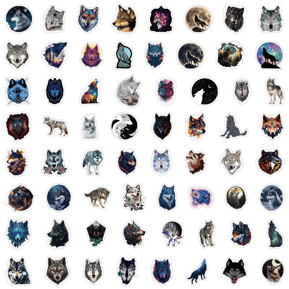 60-Piece Waterproof Wolf Cartoon Graffiti Stickers for DIY Decoration