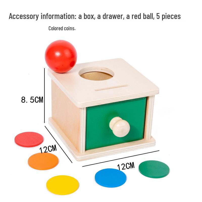 Montessori Early Education Toy Set: Round Ball Coin Box, Object Permanence Drawer & Textile Drum for Toddlers 0-3 Years