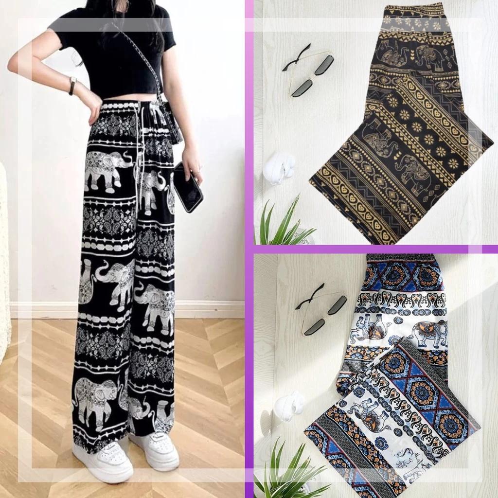 Elephant Pants Adjustable Elastic High Waistband Strap Loose Leg Unisex Man Women Print Thailand Casual Streetwear Beach Bohemian Retro Vintage