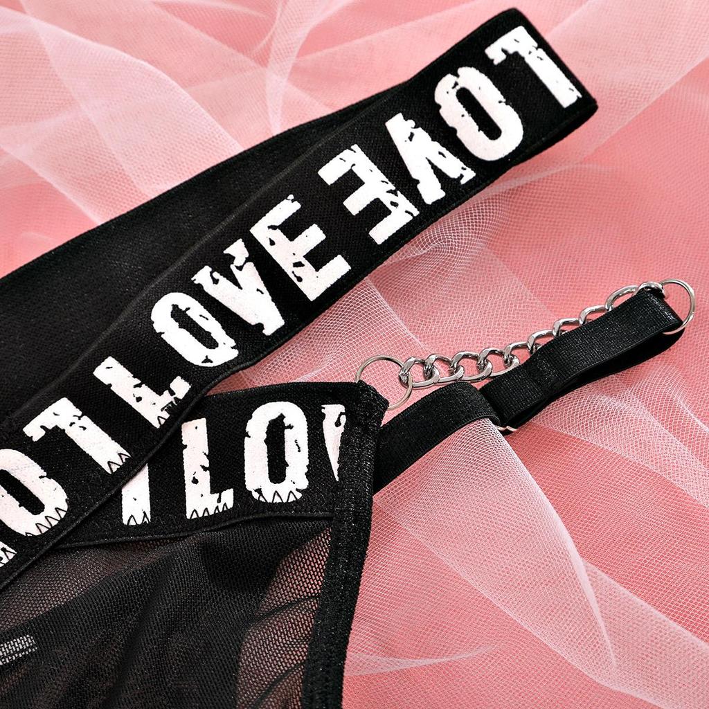 Tuexika Fashion English Letter Printing Ladies Sexy Underwear Three-Piece Garter Belt Perspective Temptation Erotic Lingerie