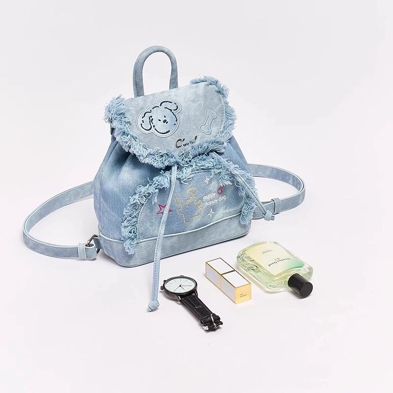

Academic Style Backpack Women Embroidered Puppy Playful Multielement Design Rucksack Ladies Commuter Casual Mochilas Mujer Y2K 20x20x9cm