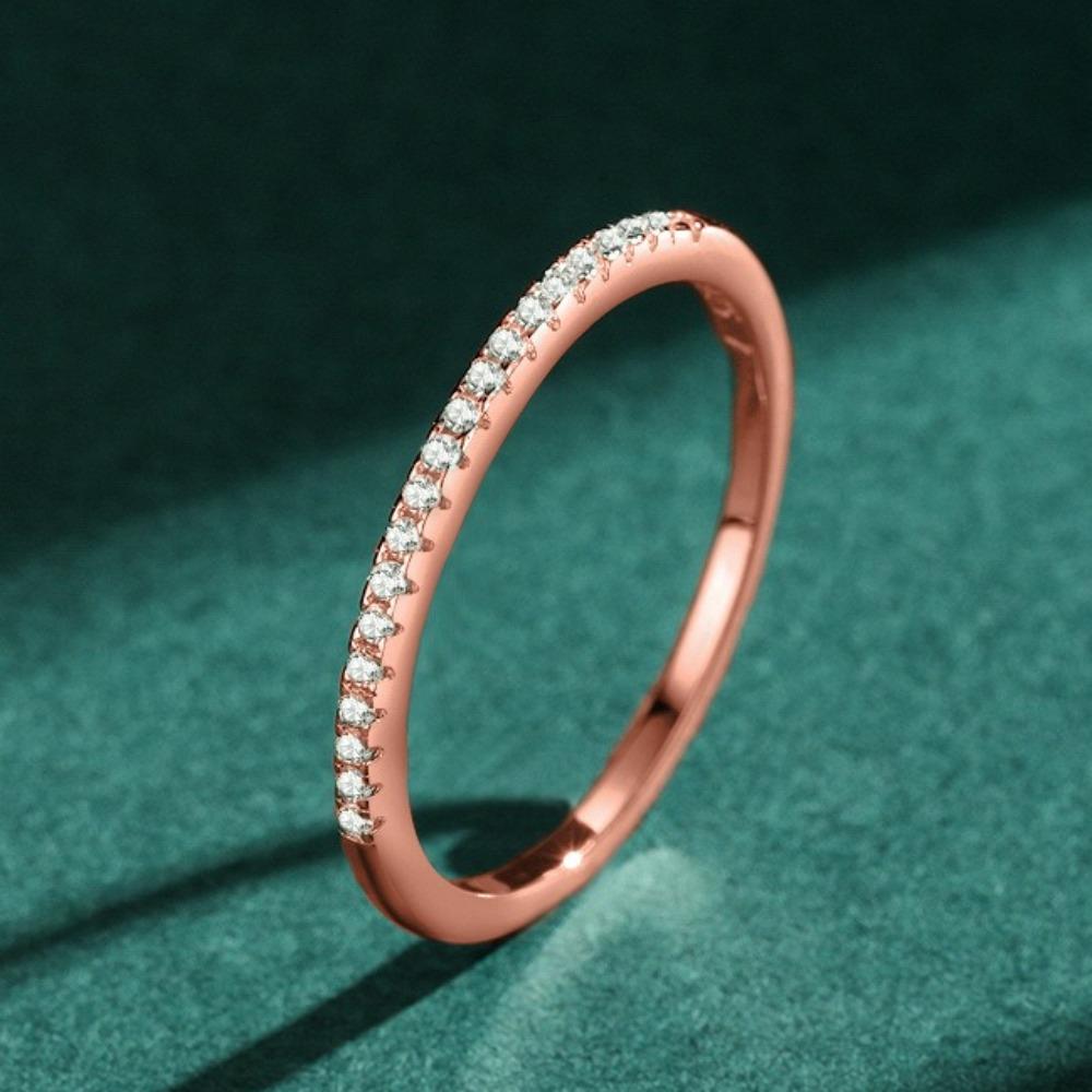 Anel Fila Diamantes Prata de Lei s925 Minimalista Moda Luxo Leve Zircônia Aliança Fina Joia