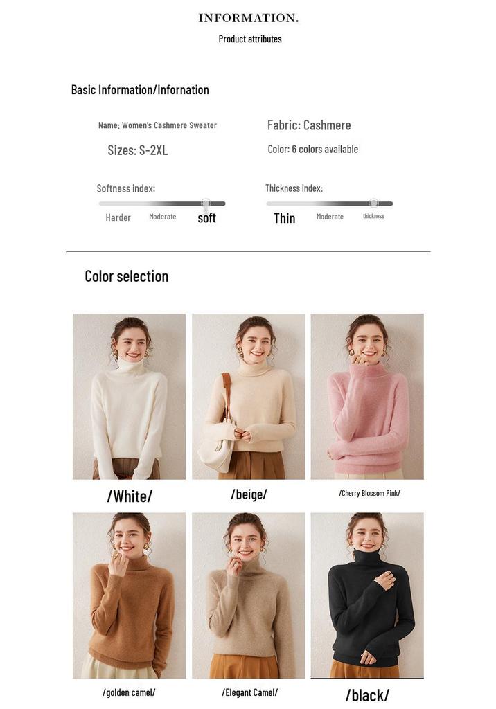 Charming 100% Cashmere Women's High Neck Thick Pullover Sweater for Autumn/Winter