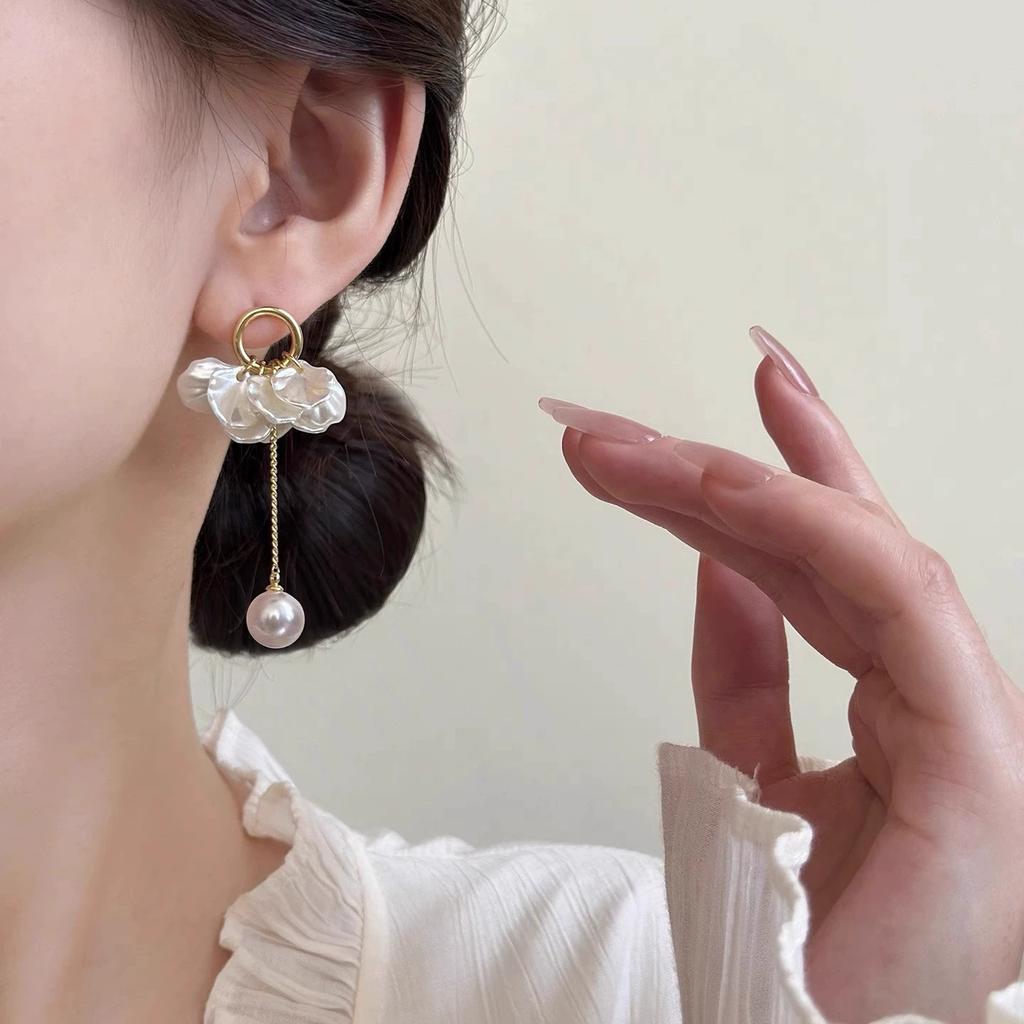 Super fairy flower fringed pearl earrings femininity stud earrings unique earrings