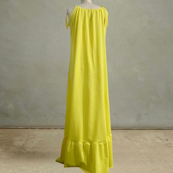 Women's Summer Casual Loose Dress Tie Shoulder Sleeveless Square Neck Maxi Dress A-Line Ruffle Flowy Beach Sundress