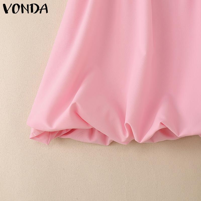 VONDA Women Naval Collar Sleeveless Crochet Hem Slim Waist Pleated Dress