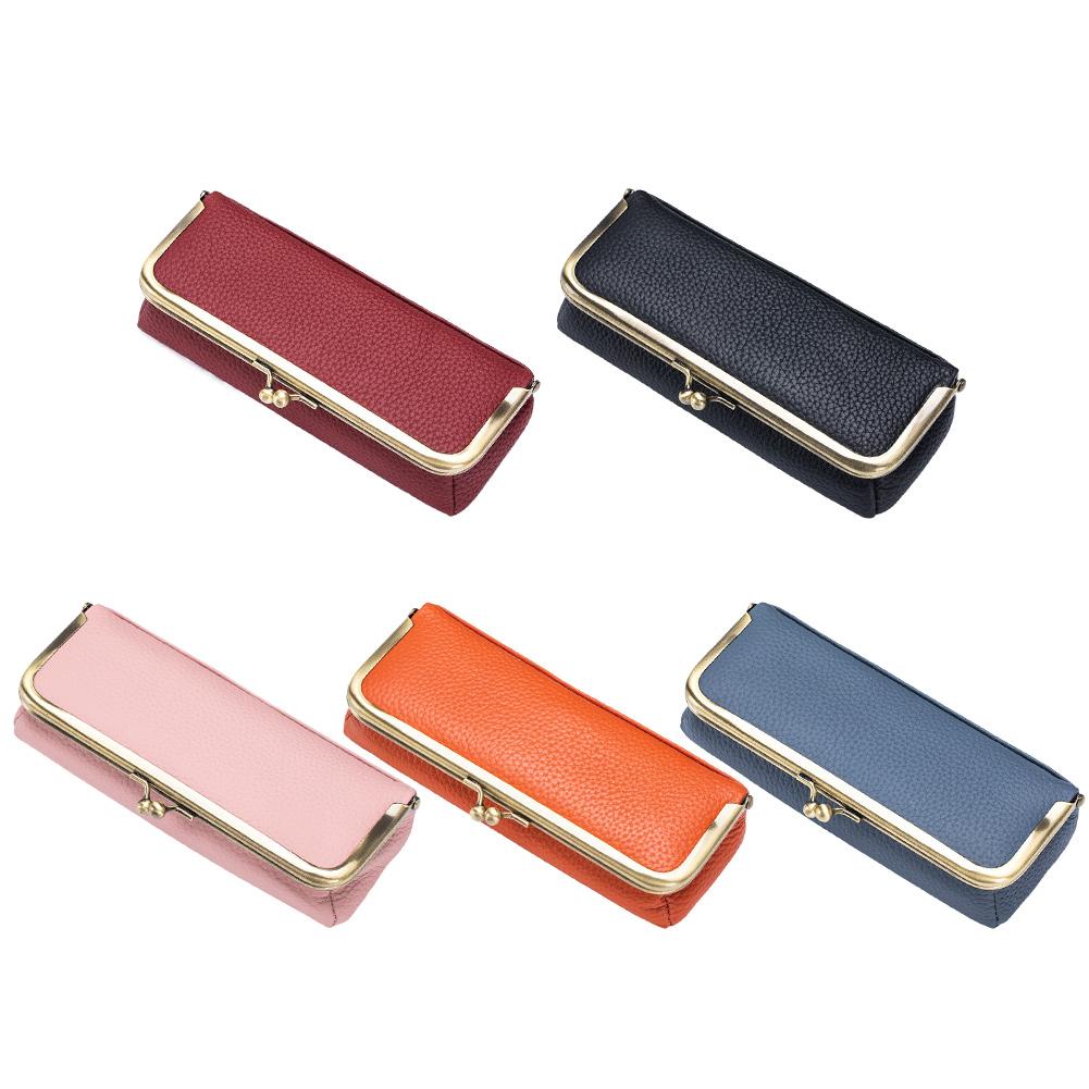 Genuine Leather Sunglasses Case Kiss Lock Glasses Storage Case Portable Eyewear Organizer Case for Outdoor Travel