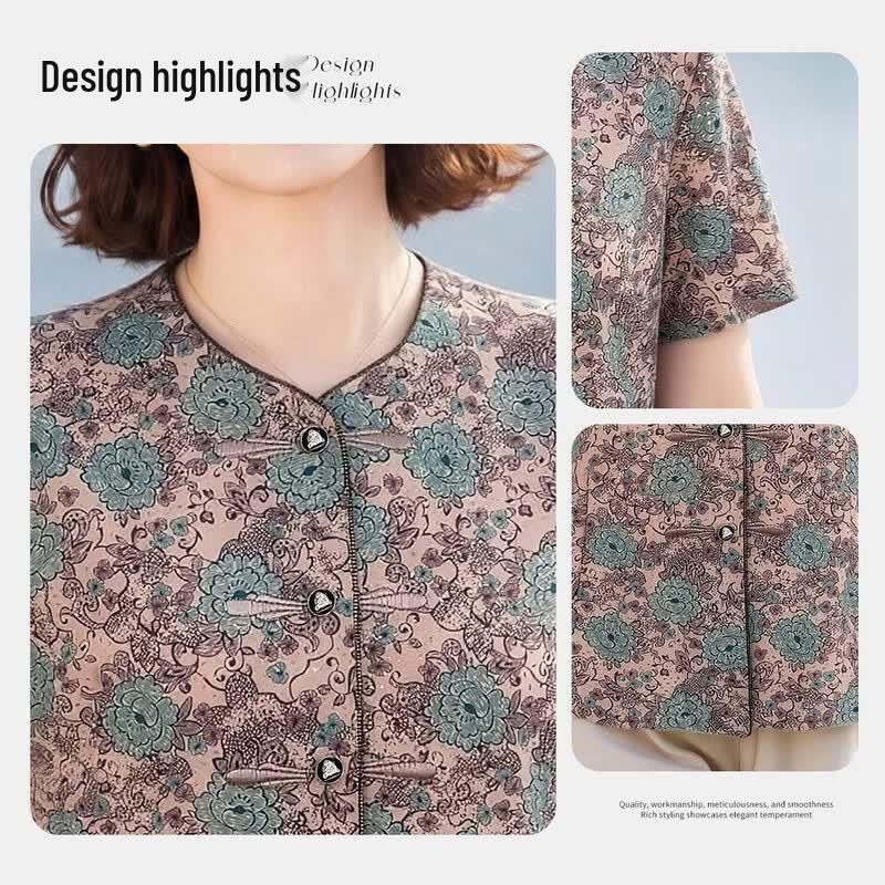 Haoyi Summer Retro Floral Chinese Style Women's Top