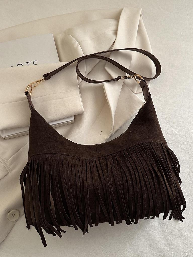 Women's Vintage Suede Tassel Crossbody Bag - Retro Frosted Shoulder Accessory for Autumn/Winter