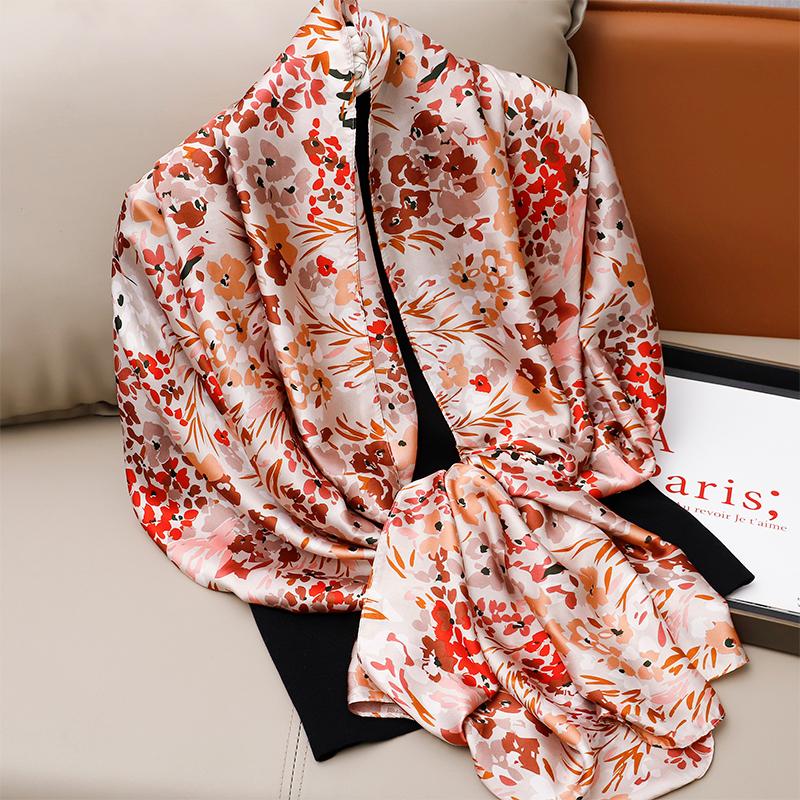 Luxury Gradient Silk Scarf Women Brand Solid Femme Shawls Wraps Bandana Head Foulard Fashion Lady Hijab Wedding Poncho