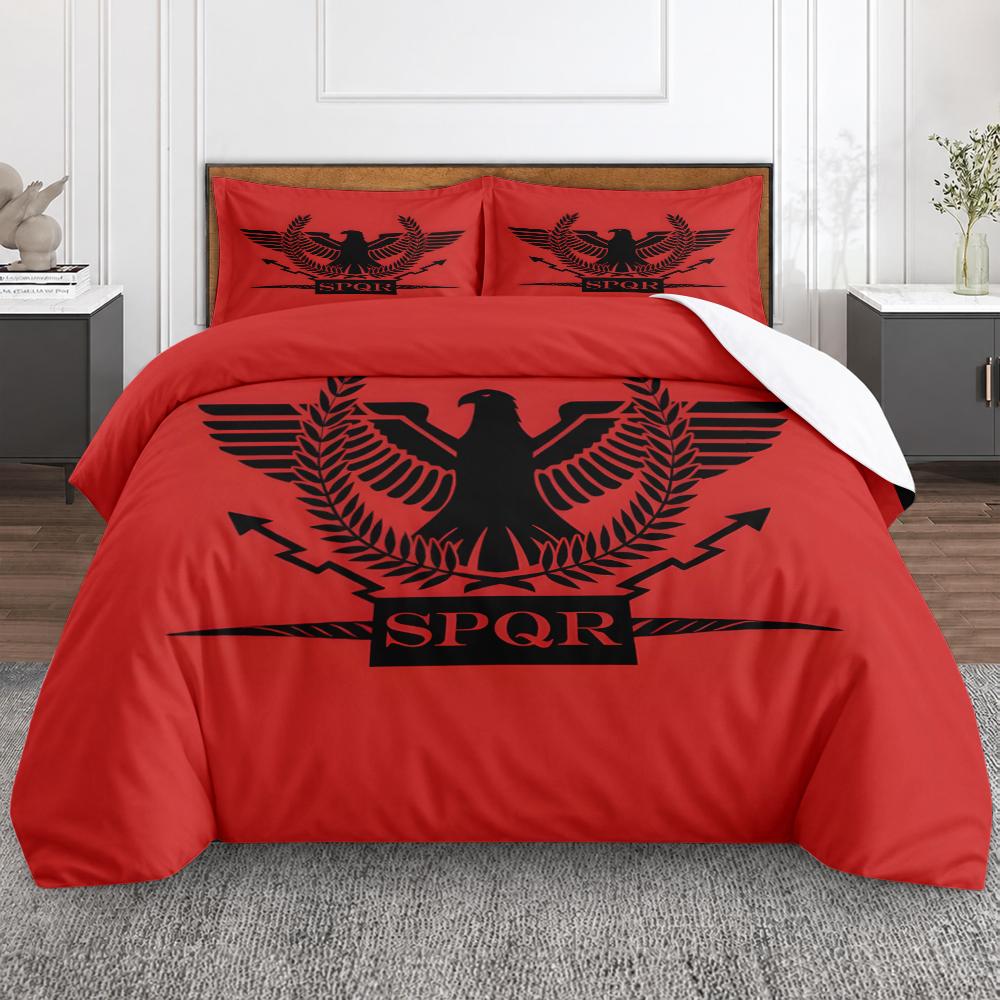 SPQR Roman Eagle Red 3 Piece Bedding Set, Ancient Rome Legion Laurel Duvet Cover Set for Men History Bedroom Decor Gift
