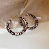 Retro Coffee Leopard Print Silver Needle Stud Earrings - Stylish High-End Design
