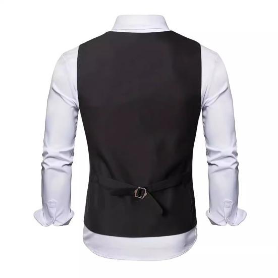 Men Suit Vest V-Neck Sleeveless Single-Breasted Suit Coat with Pockets Solid Color Slim Fit Formal Style