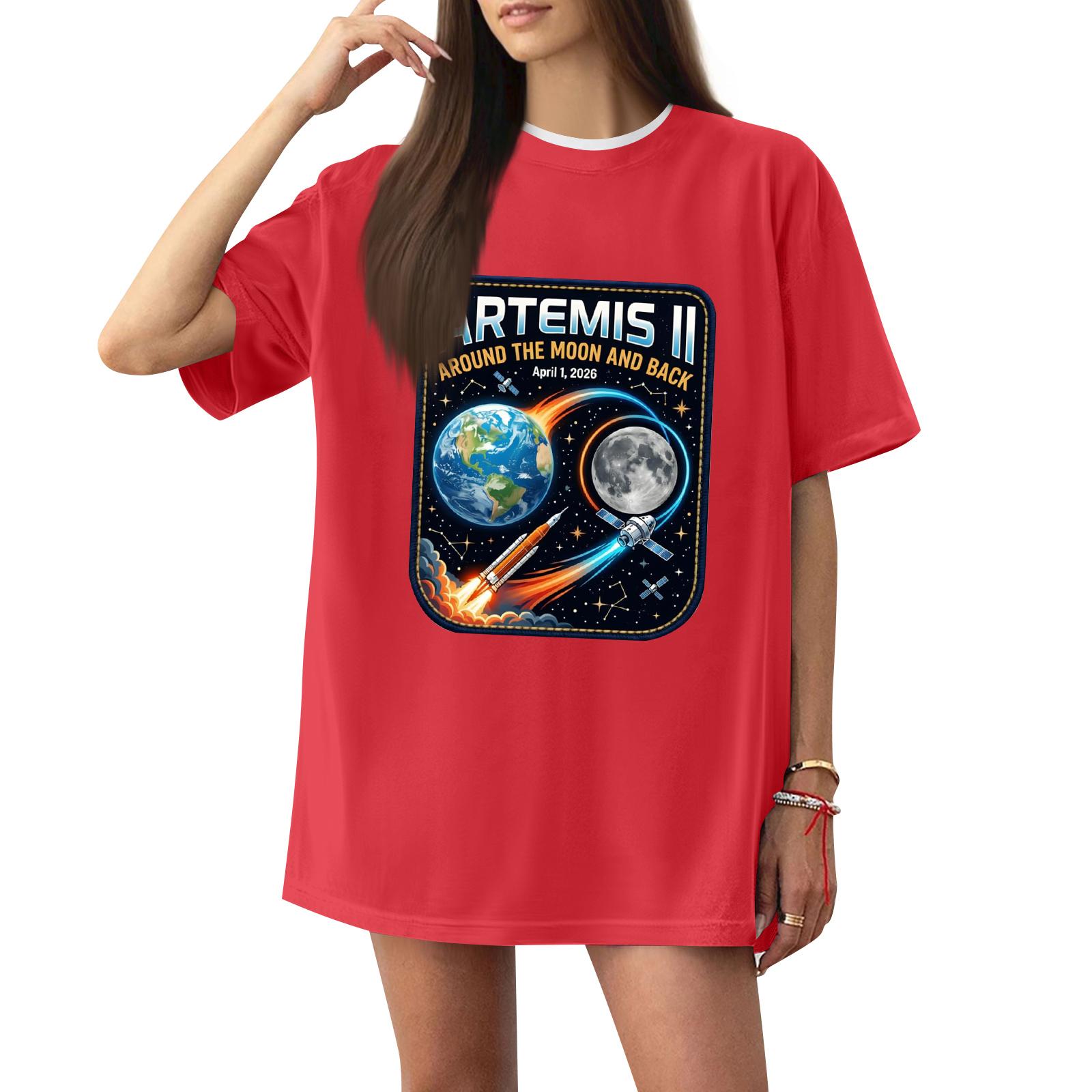 

Women Casual Fashion Short Sleeve Graphic T Shirt Top Artemis II Around The Moon And Back Design Printed Tee Shirt April 1 2026 XXL червоний