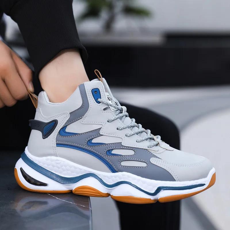 Fashion Thick Bottom Shoes Men High Top Casual Waterproof Versatile Sneaker Non-slip Breathable Running Shoes Tenis Masculino