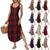 Women's Summer Long Dress, Sleeveless with Side Slits, Long Plaid Printed Vest Dress