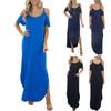 Lässiges, lockeres, langes Kleid mit Taschen für Damen, schulterfreies, kurzärmliges, geteiltes Maxikleid