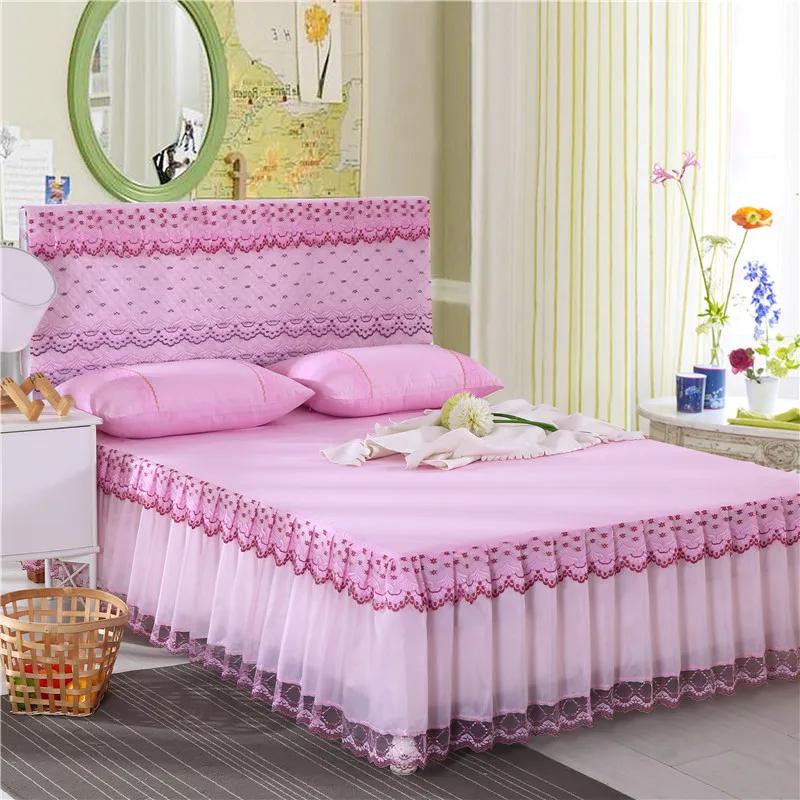 3pcs Set Bed Spread Princess Lace Bed Skirt Solid Color Luxury King Queen Bedspread with 2pcs Pillowcase