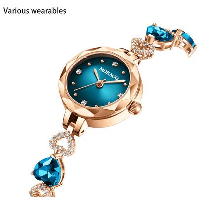 Montre de luxe légère pour femme avec petit cadran et bracelet en cristal bleu haut de gamme incrusté de diamants