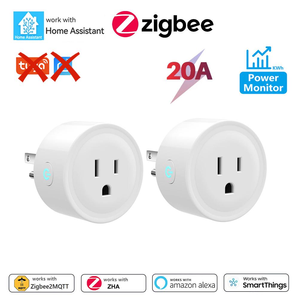 Zigbee2MQTT Smart Plug Zigbee US Socket 20A Wireless Home Outlet with Power Monitor APP Control Works with Alexa Home Assistant